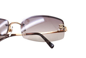 CHANEL シャネル サングラス メガネ 4093-B イタリア製 メタル ラインストーン ブラウン ゴールド 56◻︎16 美品 中古 65137