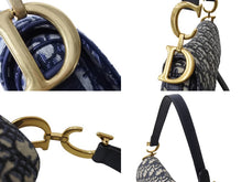 画像をギャラリービューアに読み込む, ChristianDior クリスチャンディオール サドルバック オブリーク トロッター柄 レザー キャンバス ネイビー 美品 中古 65162