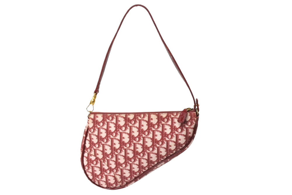 Christian DIor Trotter Pattern Saddle Pouch Burgundy One Shoulder BO A 0051 Good Condition Used 65167