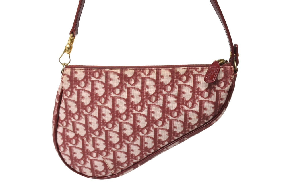 Christian DIor Trotter Pattern Saddle Pouch Burgundy One Shoulder BO A 0051 Good Condition Used 65167