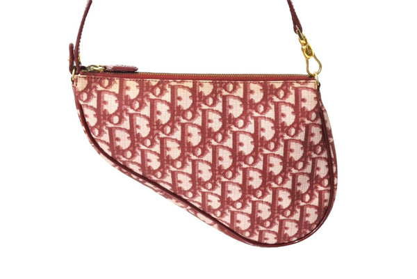 Christian DIor Trotter Pattern Saddle Pouch Burgundy One Shoulder BO A 0051 Good Condition Used 65167