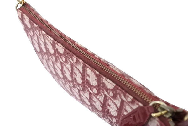 Christian DIor Trotter Pattern Saddle Pouch Burgundy One Shoulder BO A 0051 Good Condition Used 65167