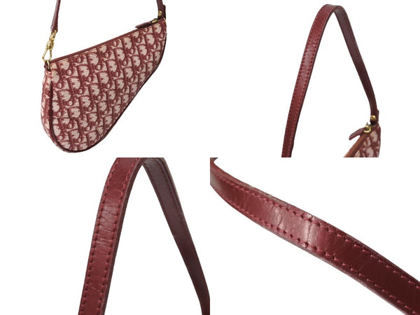 Christian DIor Trotter Pattern Saddle Pouch Burgundy One Shoulder BO A 0051 Good Condition Used 65167
