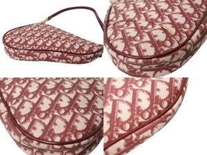 Christian DIor Trotter Pattern Saddle Pouch Burgundy One Shoulder BO A 0051 Good Condition Used 65167