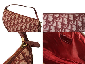 Christian DIor Trotter Pattern Saddle Pouch Burgundy One Shoulder BO A 0051 Good Condition Used 65167