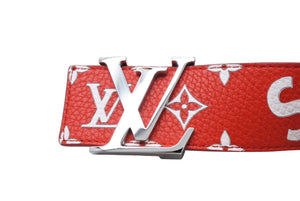 極美品 LOUIS VUITTON ルイヴィトン SUPREME シュプリーム ベルト モノグラム サンチュール SV金具 95/38 レッド ホワイト 全長111cm MP015 65181