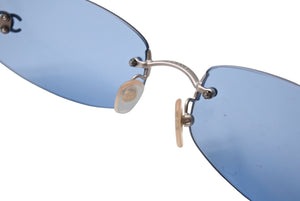 極美品 CHANEL シャネル サングラス 眼鏡 ココマーク リムレス フチなし 4002 サイズ54□19 130 ブルー 中古 65272