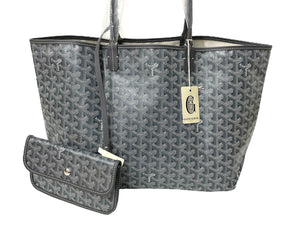 新品同様 GOYARD ゴヤール サン ルイPM トートバッグ STLOUIPMLTY51CL51P レザー PVC ヘリンボーン グレー 中古 65297