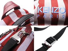 Load image into Gallery viewer, KENZO ケンゾー リュック バックパック タイガーモチーフ ストライプ 刺繍ロゴ ブルー バーガンディ グレー シルバー金具 良品 中古 65307