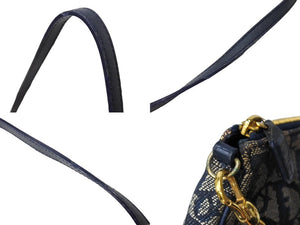 Christian Dior クリスチャンディオール ワンショルダー サドルバッグ トロッター柄 ゴールド金具 ハンドバッグ ネイビー 良品 中古 65321