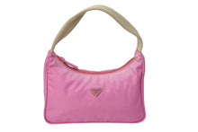 Load image into Gallery viewer, PRADA プラダ ホーボー ハンドバッグ MV515 トライアングルロゴ テスートナイロン ピンク ベージュ 美品 中古 65323