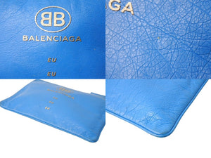 BALENCIAGA バレンシアガ スーパーマーケット クラッチバッグ 528147 レザー ブルー グレー シルバー金具 美品 中古 65324