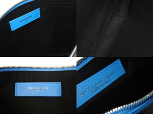 BALENCIAGA バレンシアガ スーパーマーケット クラッチバッグ 528147 レザー ブルー グレー シルバー金具 美品 中古 65324