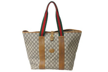 Load image into Gallery viewer, GUCCI グッチ トートバッグ オールドグッチ シェリーライン GG柄 PVCレザー ゴールド金具 グリーン レッド ブラウン 良品 中古 65325