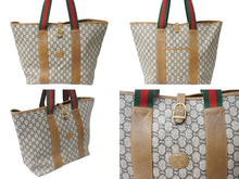 Load image into Gallery viewer, GUCCI グッチ トートバッグ オールドグッチ シェリーライン GG柄 PVCレザー ゴールド金具 グリーン レッド ブラウン 良品 中古 65325