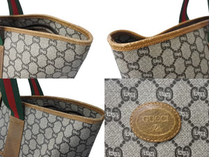 GUCCI グッチ トートバッグ オールドグッチ シェリーライン GG柄 PVCレザー ゴールド金具 グリーン レッド ブラウン 良品 中古 65325