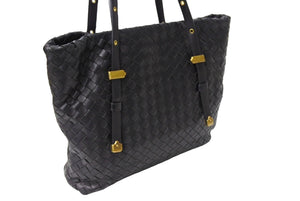 BOTTEGA VENETA ボッテガヴェネタ イントレチャート ハンドバッグ 162937 V00A2 1000 レザー ブラック ゴールド 美品 中古 65338