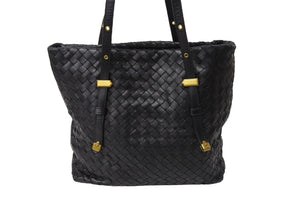 BOTTEGA VENETA ボッテガヴェネタ イントレチャート ハンドバッグ 162937 V00A2 1000 レザー ブラック ゴールド 美品 中古 65338