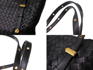 BOTTEGA VENETA ボッテガヴェネタ イントレチャート ハンドバッグ 162937 V00A2 1000 レザー ブラック ゴールド 美品 中古 65338