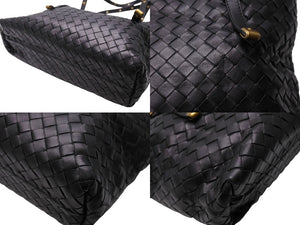 BOTTEGA VENETA ボッテガヴェネタ イントレチャート ハンドバッグ 162937 V00A2 1000 レザー ブラック ゴールド 美品 中古 65338