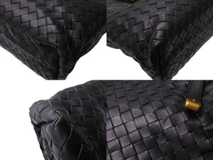 BOTTEGA VENETA ボッテガヴェネタ イントレチャート ハンドバッグ 162937 V00A2 1000 レザー ブラック ゴールド 美品 中古 65338