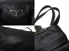 Load image into Gallery viewer, PRADA プラダ サイドポケット ショルダーバッグ トライアングルロゴ WS7940 レザー ブラック シルバー金具 美品 中古 65347