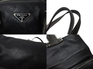 PRADA プラダ サイドポケット ショルダーバッグ トライアングルロゴ WS7940 レザー ブラック シルバー金具 美品 中古 65347