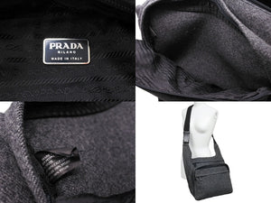PRADA プラダ ショルダーバッグ トライアングルロゴ グレー コットン シルバー金具 美品 中古 65353