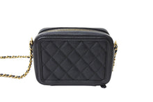 画像をギャラリービューアに読み込む, 極美品 CHANEL シャネル CCフィグリー ミニチェーンショルダーバッグ A84452 キャビアスキン ブラック ゴールド金具 中古 65412