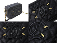 画像をギャラリービューアに読み込む, 極美品 CHANEL シャネル CCフィグリー ミニチェーンショルダーバッグ A84452 キャビアスキン ブラック ゴールド金具 中古 65412