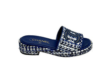 画像をギャラリービューアに読み込む, CHANEL シャネル サンダル ツイード ココマーク サイズ35 レザー メッシュ ブルー ホワイト 美品 中古 65448