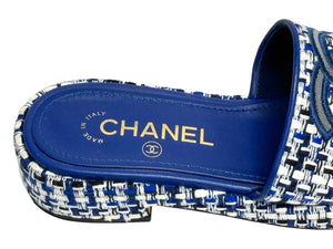 CHANEL シャネル サンダル ツイード ココマーク サイズ35 レザー メッシュ ブルー ホワイト 美品 中古 65448