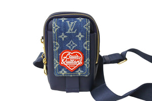 LOUIS VUITTON ルイ ヴィトン ダブルフォンポーチ NIGOコラボ M81060 モノグラムデニム トリヨンレザー ショルダー 美品 中古 65465