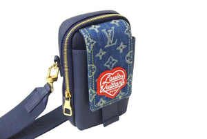 LOUIS VUITTON ルイ ヴィトン ダブルフォンポーチ NIGOコラボ M81060 モノグラムデニム トリヨンレザー ショルダー 美品 中古 65465