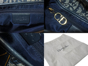 Christian Dior クリスチャンディオール サドルバッグ RU0051 トロッター柄 ネイビー ゴールド金具 良品 中古 65472