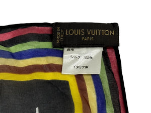 LOUIS VUITTON ルイヴィトン モノグラム マルチカラー スカーフ M71912 ブラック シルク 村上隆 小物 ロゴ バンダナ 美品 中古 65479