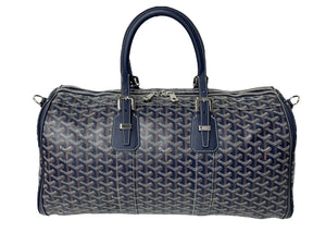 新品同様 GOYARD ゴヤール クロワジュール45 ボストンバッグ PVC レザー ヘリンボーン ネイビー シルバー金具 中古 65505