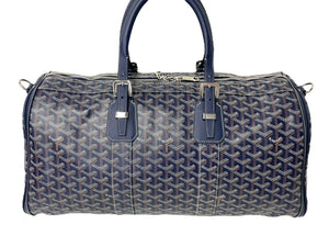 新品同様 GOYARD ゴヤール クロワジュール45 ボストンバッグ PVC レザー ヘリンボーン ネイビー シルバー金具 中古 65505