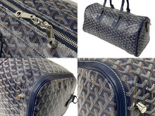 Load image into Gallery viewer, 新品同様 GOYARD ゴヤール クロワジュール45 ボストンバッグ PVC レザー ヘリンボーン ネイビー シルバー金具 中古 65505