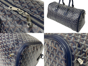 新品同様 GOYARD ゴヤール クロワジュール45 ボストンバッグ PVC レザー ヘリンボーン ネイビー シルバー金具 中古 65505