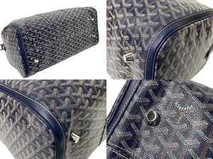 新品同様 GOYARD ゴヤール クロワジュール45 ボストンバッグ PVC レザー ヘリンボーン ネイビー シルバー金具 中古 65505