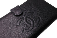 画像をギャラリービューアに読み込む, CHANEL シャネル 折り財布 長財布 がま口 デカココ キャビアスキン フランス製 ブラック ゴールド金具 美品 中古 65542