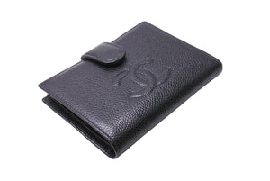 極美品 CHANEL シャネル ココマーク 二つ折り財布 がま口 キャビアスキン 6番台 ゴールド金具 ブラック 中古 65547