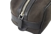 画像をギャラリービューアに読み込む, PRADA プラダ ポーチ 小物入れ クラッチバッグ ジャガード ロゴ コットンキャンバス レザー ブラウン シルバー金具 美品 中古 65552