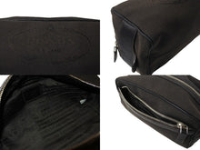 画像をギャラリービューアに読み込む, PRADA プラダ ポーチ 小物入れ クラッチバッグ ジャガード ロゴ コットンキャンバス レザー ブラウン シルバー金具 美品 中古 65552