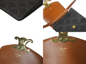 CELINE セリーヌ バーティカル モバイルフォンポーチ 10J092 トリオンフキャンバス レザー ブラウン 美品 中古 65555