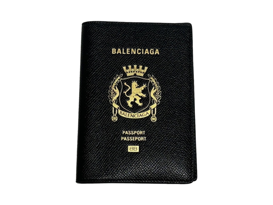 極美品 BALENCIAGA バレンシアガ パスポートホルダー パスポートケース カードケース 787742 ブラック カーフスキン 中古 65585