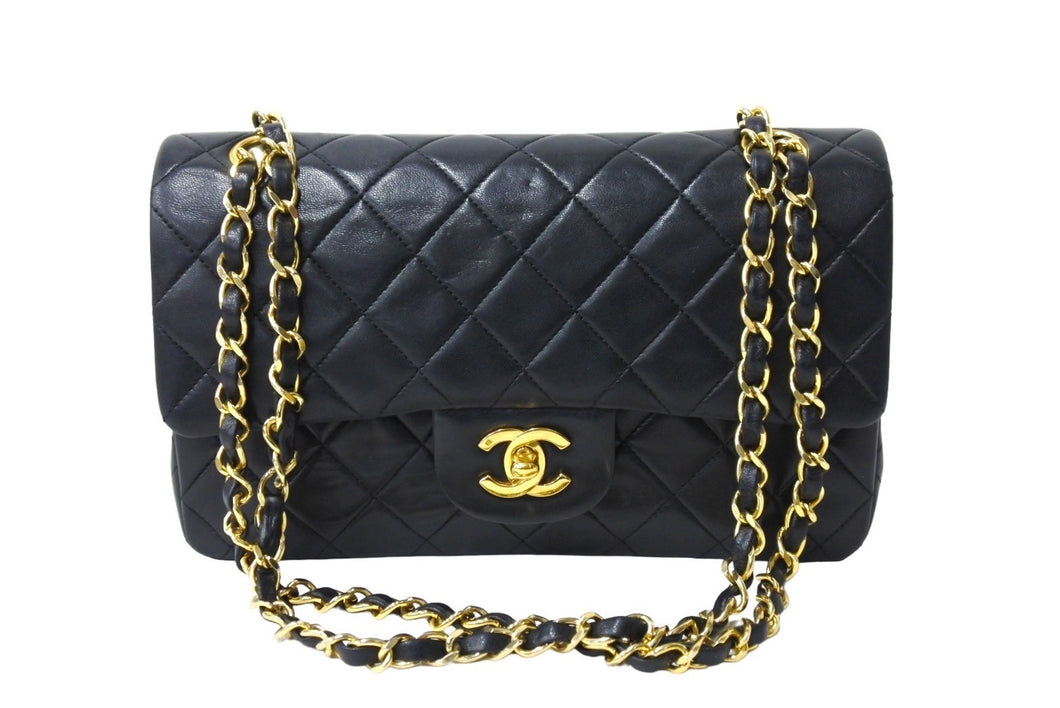 CHANEL シャネル チェーンショルダーバッグ Wフラップ マトラッセ 23cm ココマーク ラムスキン 1番台 ブラック ゴールド金具 美品 中古 65595