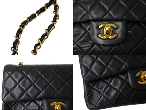 CHANEL シャネル チェーンショルダーバッグ Wフラップ マトラッセ 23cm ココマーク ラムスキン 1番台 ブラック ゴールド金具 美品 中古 65595