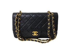 CHANEL シャネル チェーンショルダーバッグ Wフラップ マトラッセ 23cm ココマーク ラムスキン 1番台 ブラック ゴールド金具 美品 中古 65597